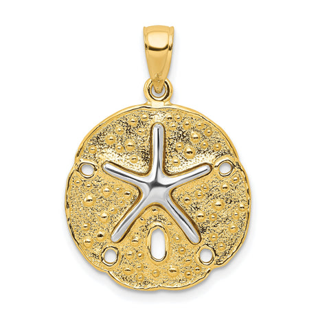 10k Two-Tone Gold Sand Dollar Pendant with Raised Starfish Design, Nautical Ocean Theme