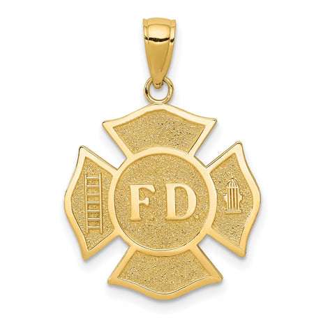 10k Yellow Gold Firefighter Pendant with Maltese Cross, FD Letters, and Fire Department Symbols