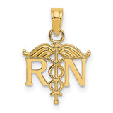 10k Yellow Gold RN Pendant with Caduceus Symbol for Nurses and Healthcare Professionals