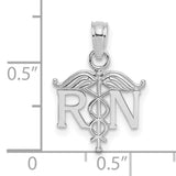 10k White Gold RN Caduceus Pendant, Medical Symbol Nursing Charm for Women or Unisex