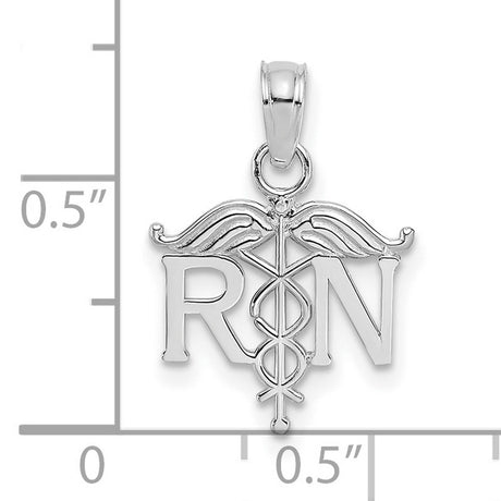 10k White Gold RN Caduceus Pendant, Medical Symbol Nursing Charm for Women or Unisex