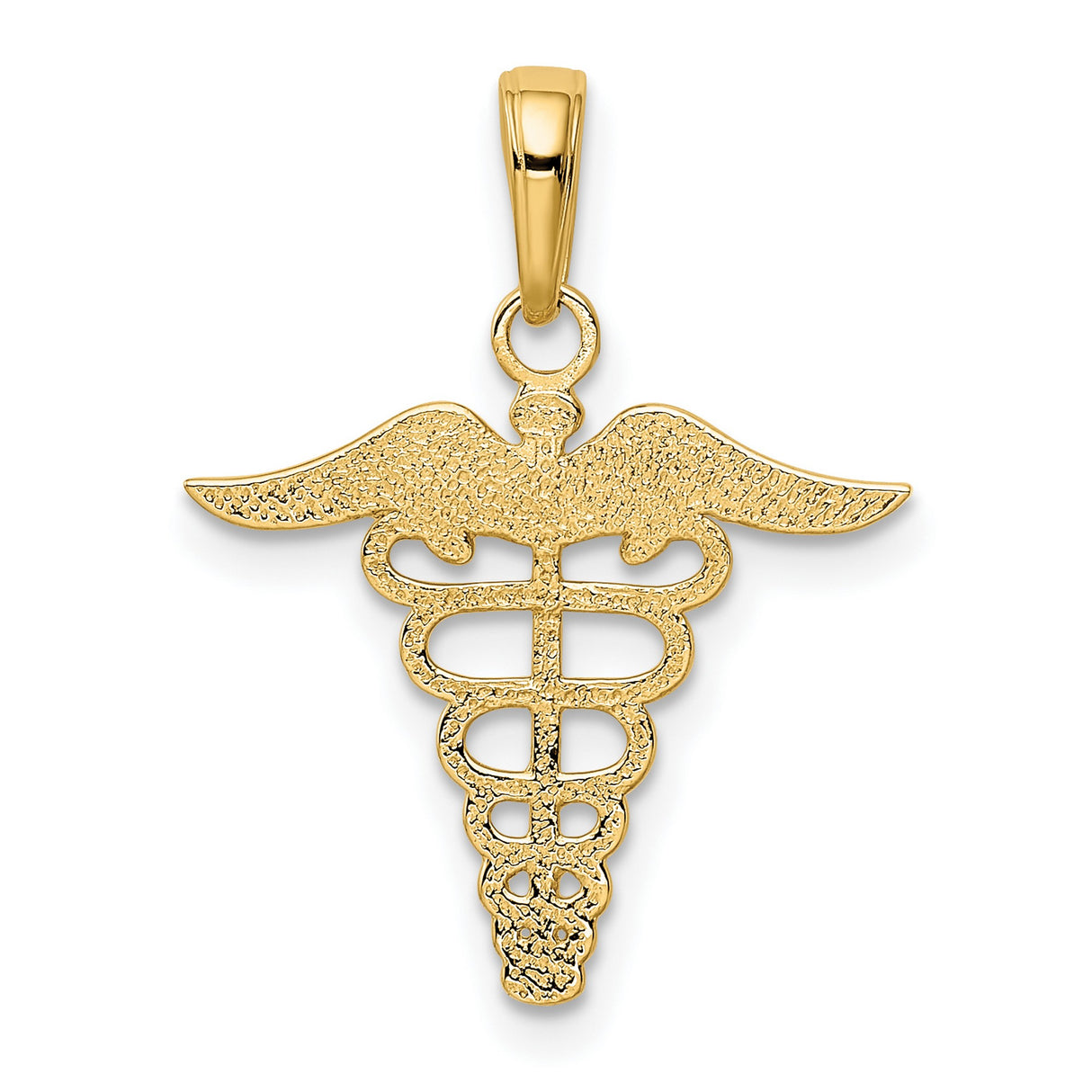 10k Yellow Gold Caduceus Pendant with Twin Serpents and Wings , Medical Symbol Jewelry