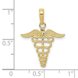 10k Yellow Gold Caduceus Pendant with Twin Serpents and Wings , Medical Symbol Jewelry