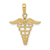 10k Yellow Gold Caduceus Pendant with Twin Serpents and Wings , Medical Symbol Jewelry