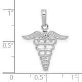 10k White Gold Caduceus Pendant, Medical Symbol with Snake Staff and Wings, Unisex Charm