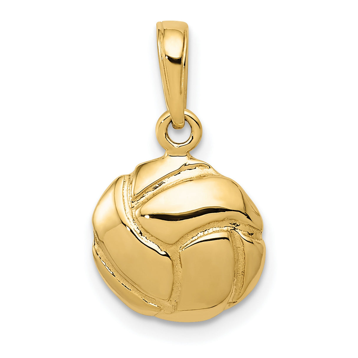 10k Yellow Gold Volleyball Pendant, 3D Polished Sports Charm, Unisex Athletic Jewelry