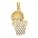 10k Yellow Gold Basketball Pendant with Ball and Hoop Design, Unisex Sports Charm for Athletes