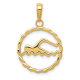 10k Yellow Gold Swimmer Pendant with Cutout Swimmer Design and Twisted Rope Frame