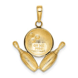 10k Yellow Gold Bowling Pendant with Pin and Ball Design, Unisex Sports Charm