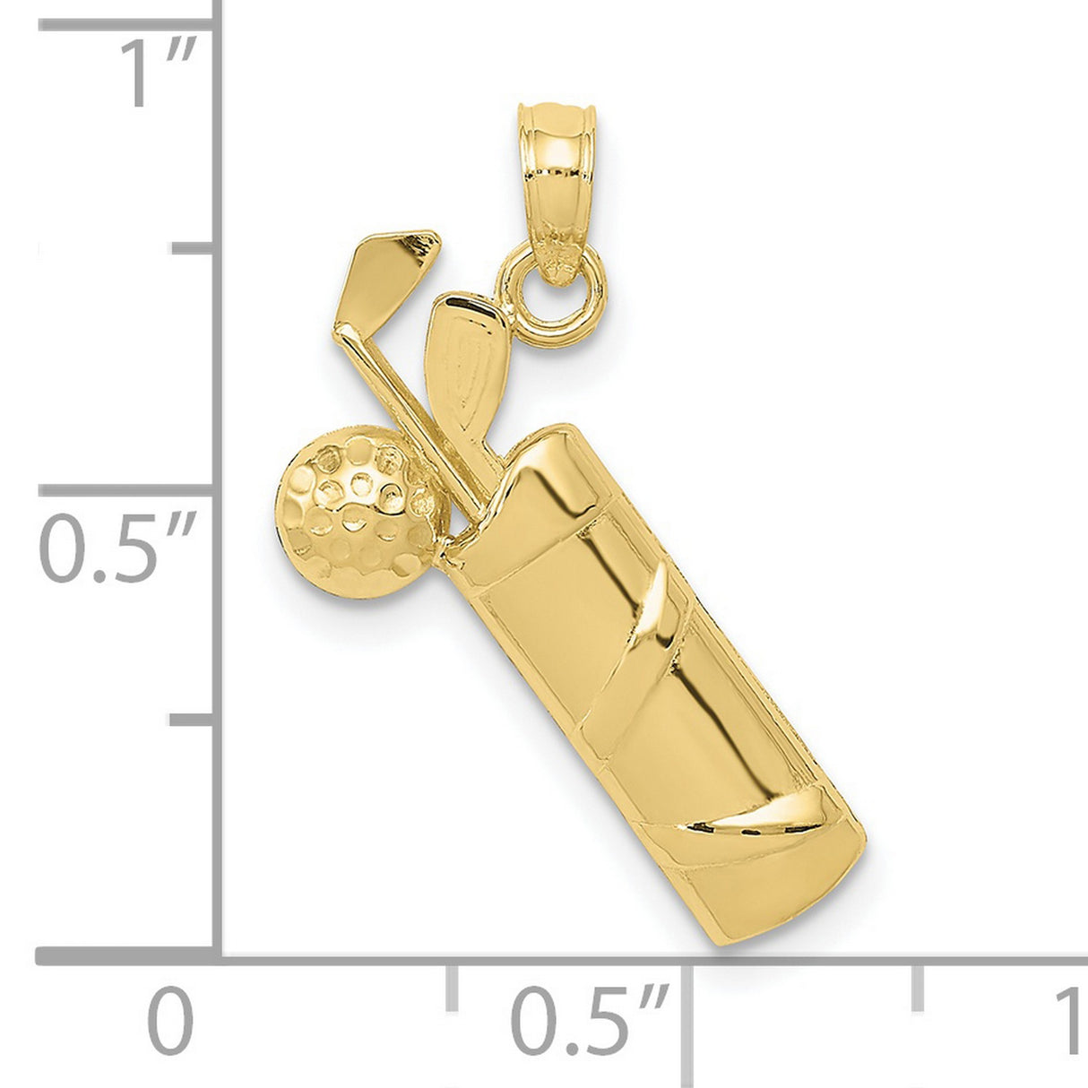 10k Yellow Gold Golf Bag Pendant with Dimpled Ball and Clubs Design