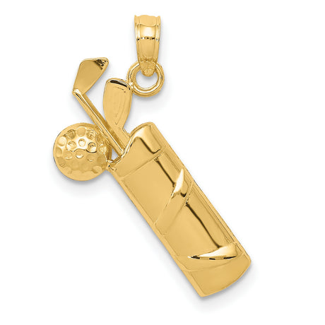 10k Yellow Gold Golf Bag Pendant with Dimpled Ball and Clubs Design