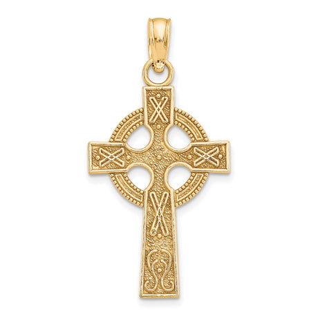 10k Yellow Gold Celtic Iona High Cross Pendant with Halo and Rune Design