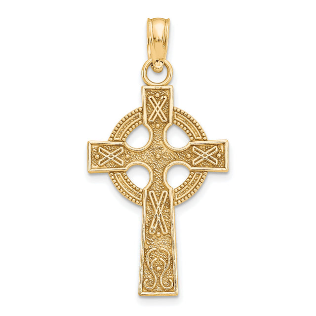 10k Yellow Gold Celtic Iona High Cross Pendant with Halo and Rune Design