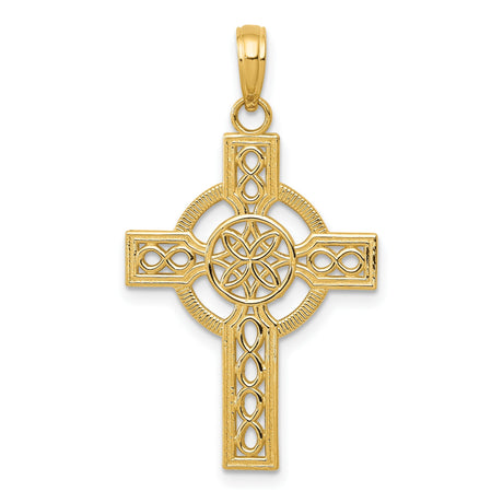 10k Yellow Gold Celtic High Cross Pendant with Intricate Knotwork Design