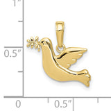 10k Yellow Gold Dove Pendant with Olive Branch, Christian Faith Symbol Charm