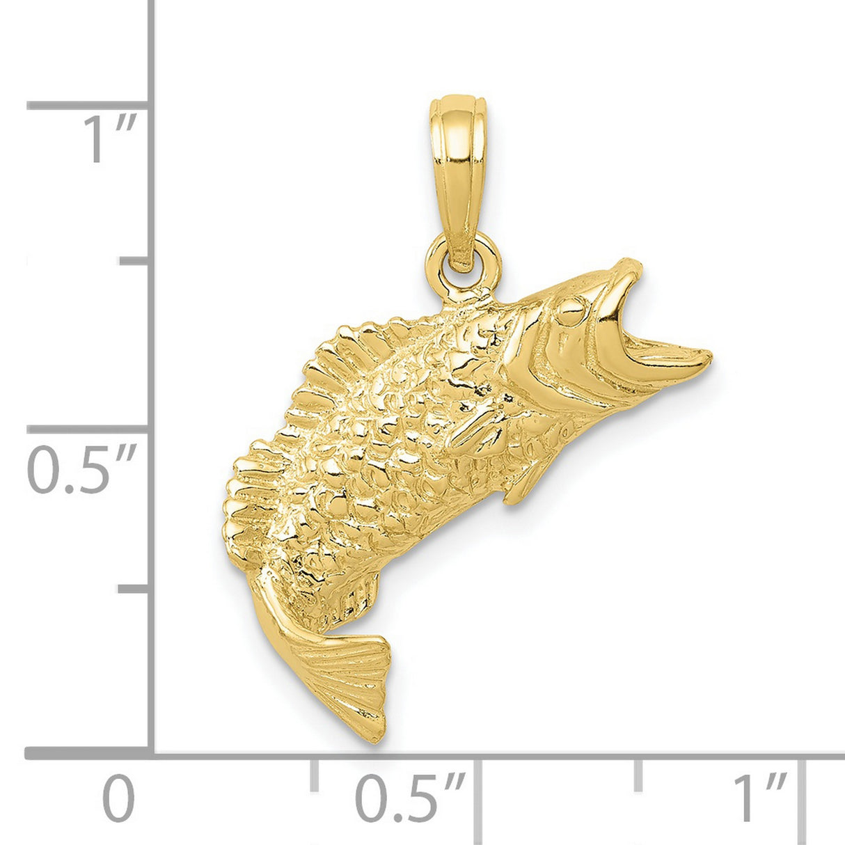 10k Yellow Gold Fish Pendant with Jumping Freshwater Bass Design, Outdoor and Nature Theme