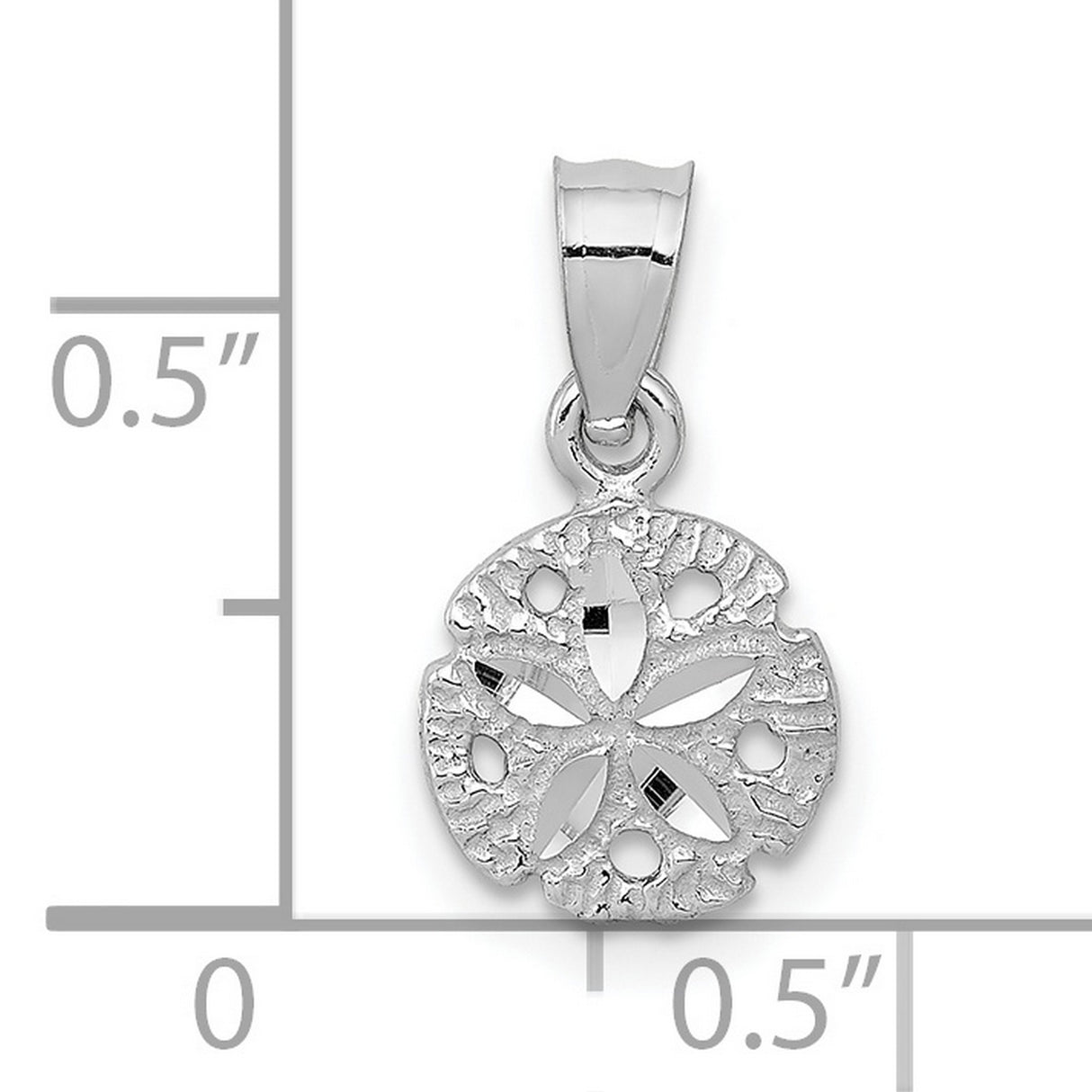 10k White Gold Sand Dollar Pendant, Textured Cutout Nautical Charm for Women