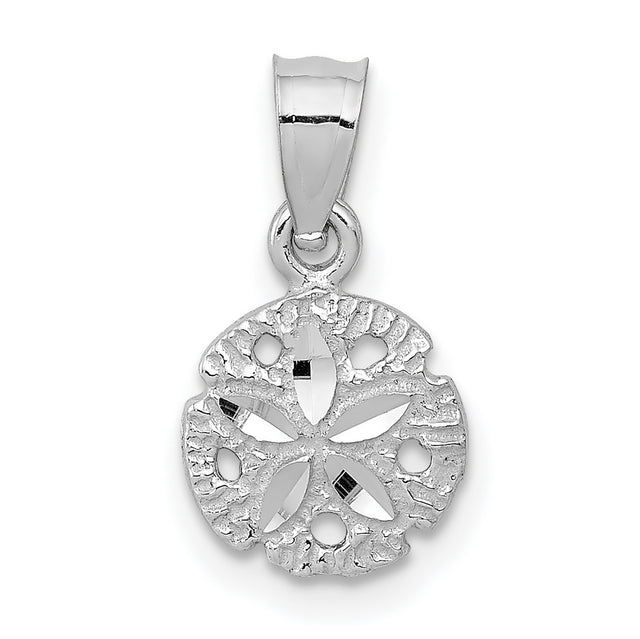 10k White Gold Sand Dollar Pendant, Textured Cutout Nautical Charm for Women
