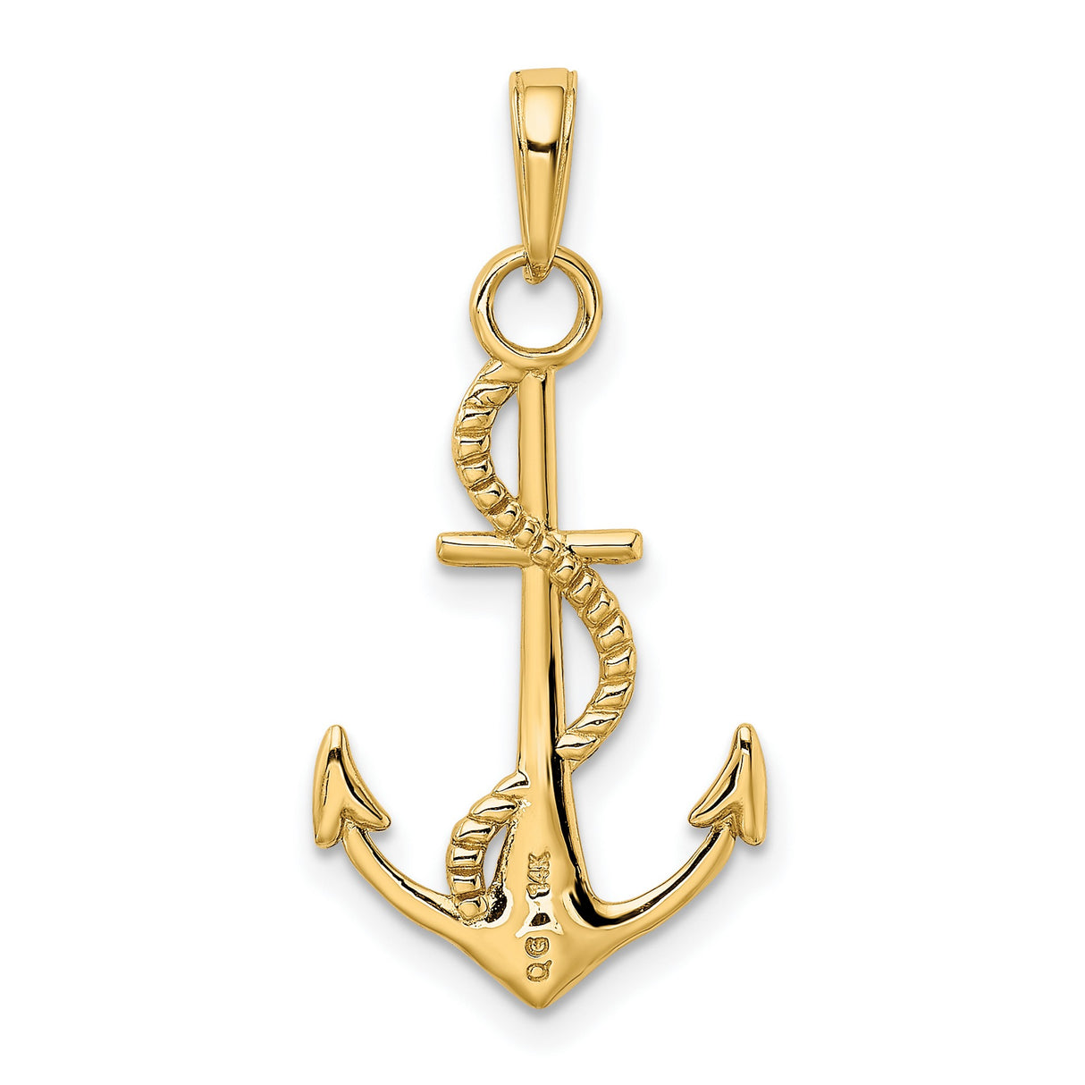 10k Yellow Gold Anchor Pendant with Rope Detail, Nautical Christian Jewelry