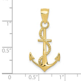10k Yellow Gold Anchor Pendant with Rope Detail, Nautical Christian Jewelry
