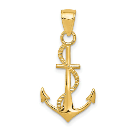 10k Yellow Gold Anchor Pendant with Rope Detail, Nautical Christian Jewelry