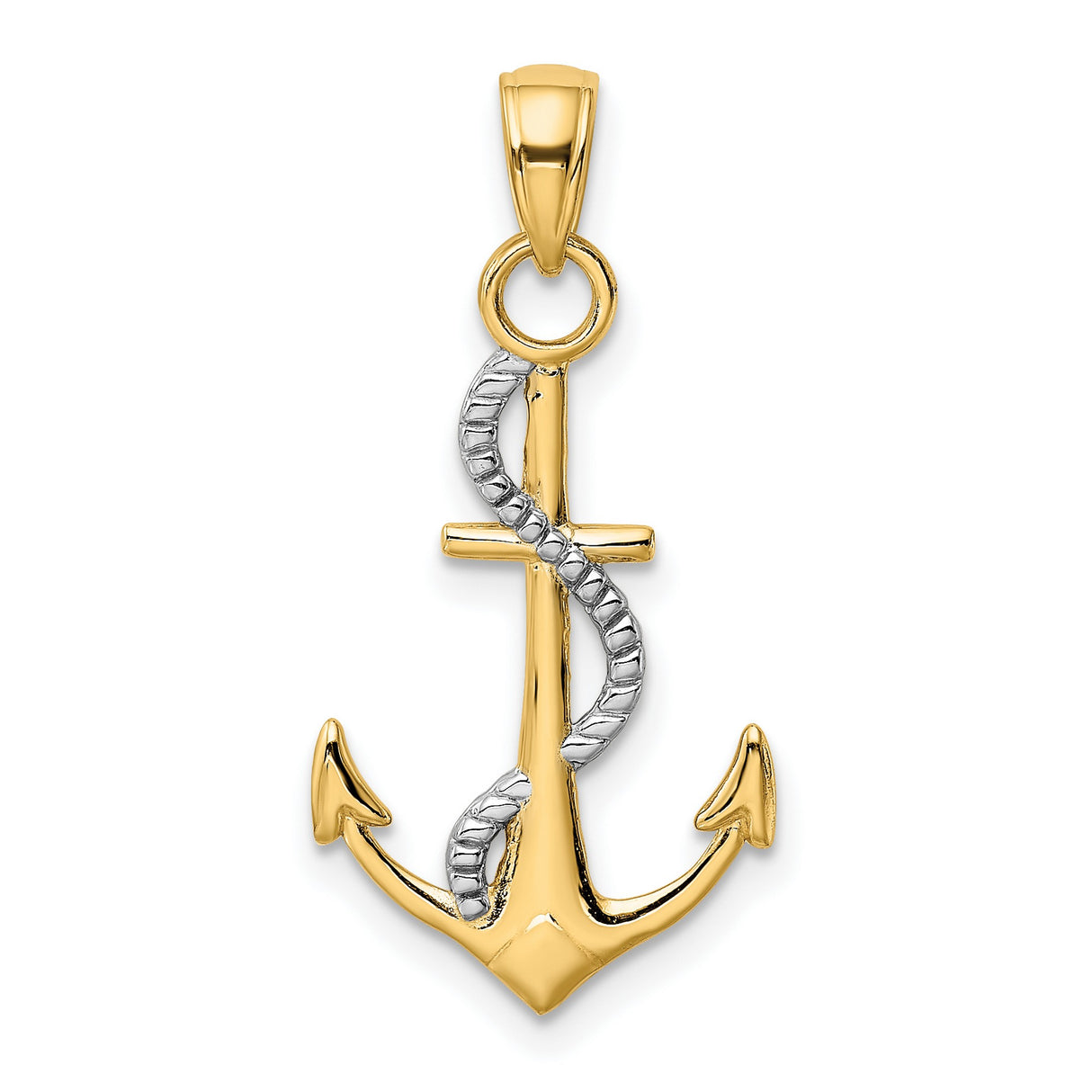 10k Multi-Tone Gold Anchor Pendant with Twisted Rope Design, Nautical Symbol for Men