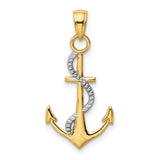 10k Multi-Tone Gold Anchor Pendant with Twisted Rope Design, Nautical Symbol for Men