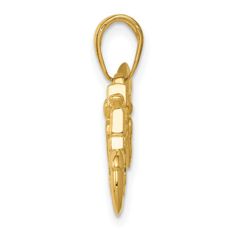 10k Yellow Gold Motorcycle Pendant, Detailed Chopper Bike Charm for Biker Jewelry Lovers