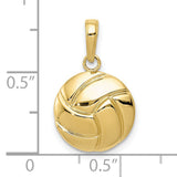 10k Yellow Gold Volleyball Pendant, Polished Sports Charm with Teamwork Ball Design