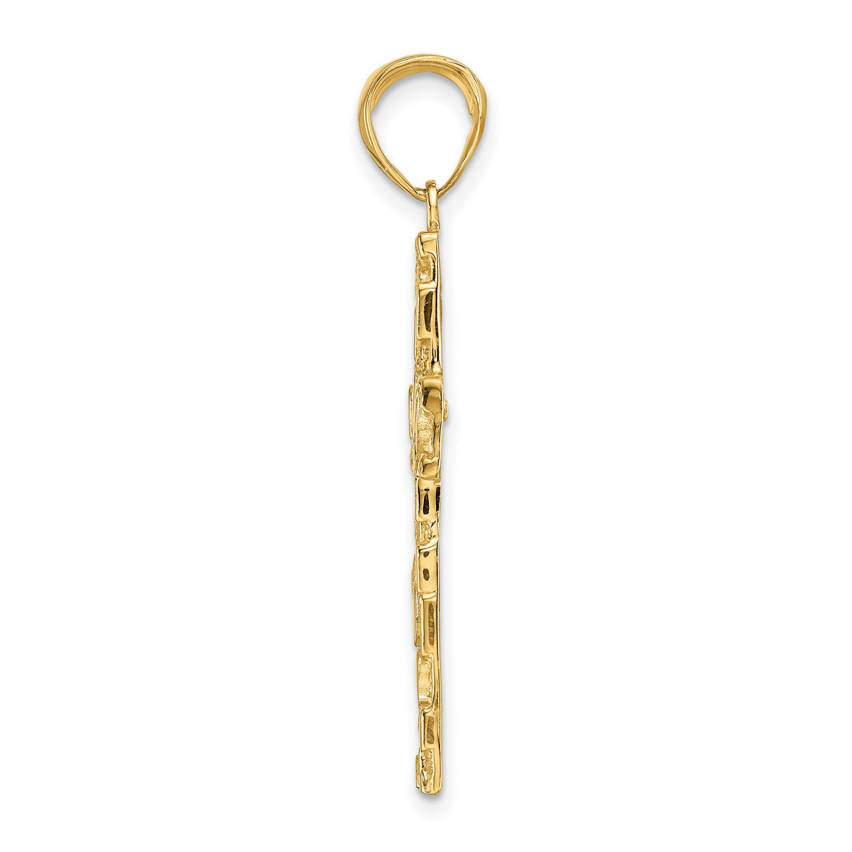 10k Yellow Gold Cross Pendant, Nugget Style with Polished Textured Finish, Christian Symbol for Men and Women