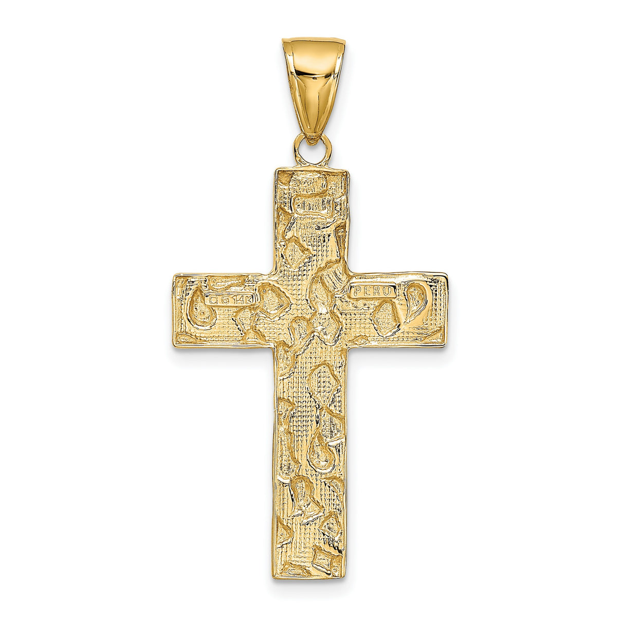 10k Yellow Gold Cross Pendant, Nugget Style with Polished Textured Finish, Christian Symbol for Men and Women