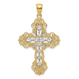Polished Textured Diamond Pattern Cross Charm Pendant in Real 10k Multi-Tone Gold
