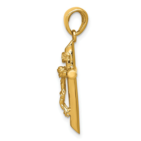 10k Yellow Gold Crucifix Cross Pendant with Sculpted Jesus Figure, Religious Charm