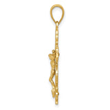10k Yellow Gold Crucifix Pendant with Sculpted Christ and Filigree Accents