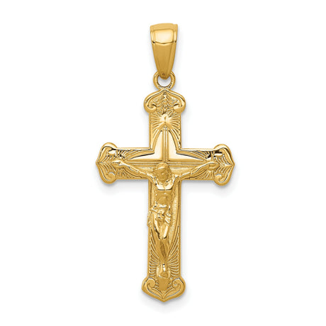 10k Yellow Gold Crucifix Cross Pendant with Textured Detail, Latin Christian Religious Charm