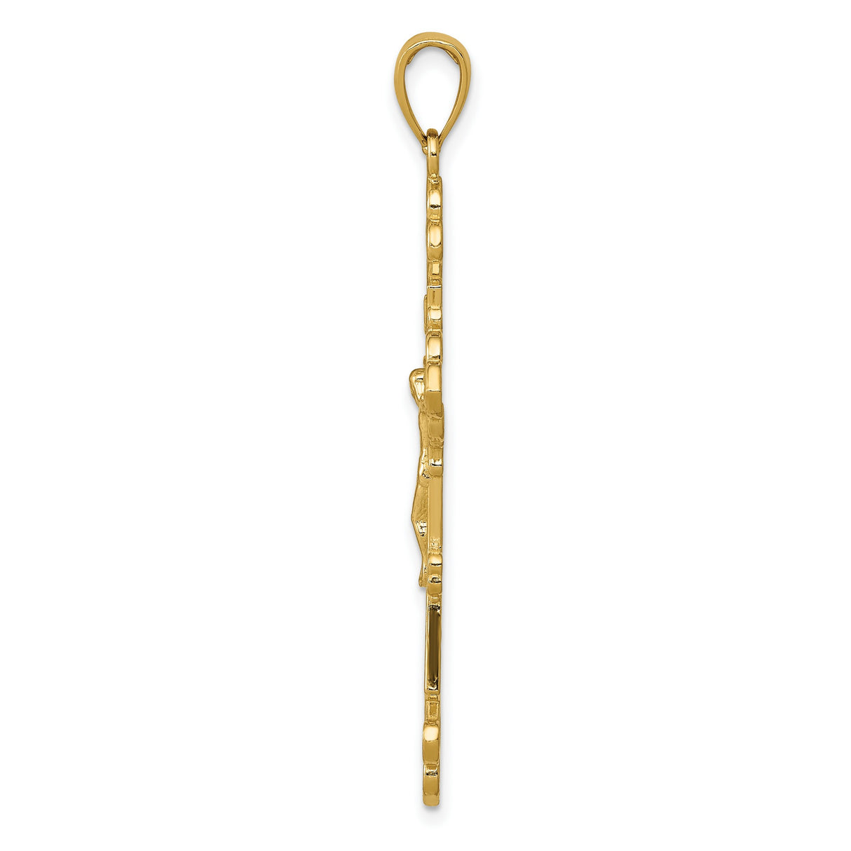 10k Yellow Gold Crucifix Cross Pendant with INRI Jesus Figure, Textured Catholic Design