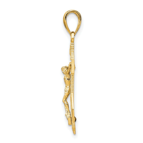 10k Yellow Gold Crucifix Cross Pendant with Textured Finish and Anchor Rope Design