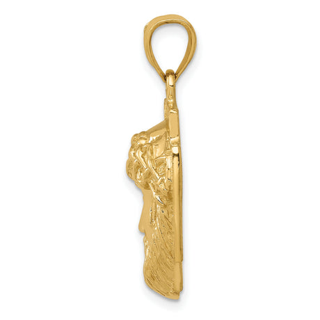 10k Yellow Gold Jesus Head Pendant with Crown of Thorns on Textured Cross