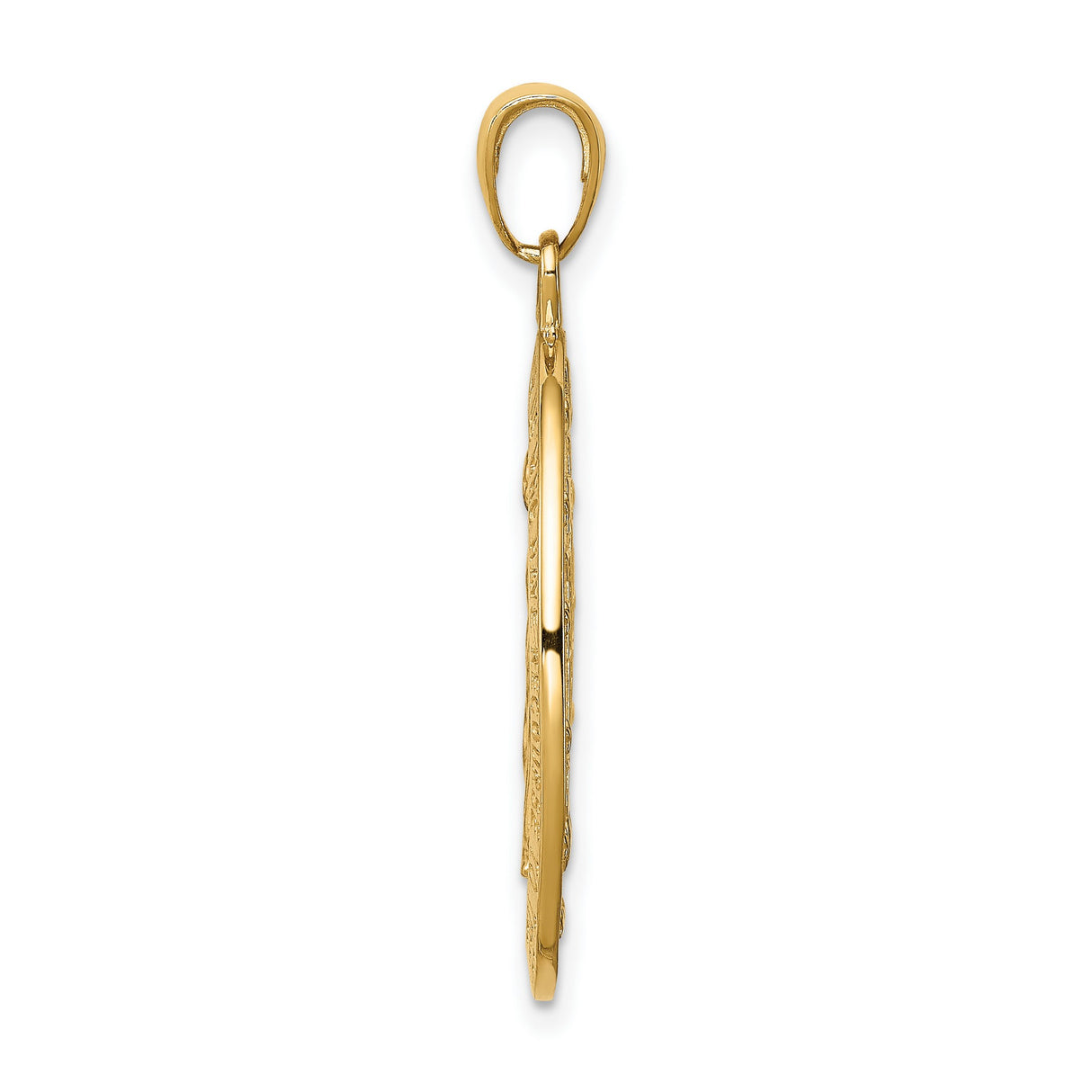 10k Yellow Gold Miraculous Medal Pendant with Virgin Mary and Light Rays, Satin Finish Charm