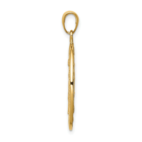 10k Yellow Gold Miraculous Medal Pendant with Virgin Mary and Light Rays, Satin Finish Charm