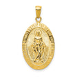 10k Yellow Gold Miraculous Medal Pendant with Virgin Mary and Light Rays, Satin Finish Charm
