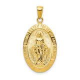 10k Yellow Gold Miraculous Medal Pendant with Virgin Mary and Light Rays, Satin Finish Charm