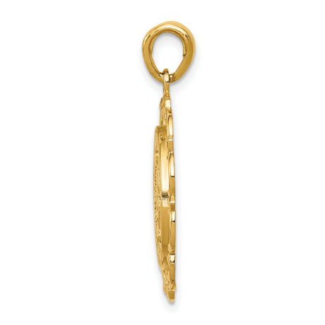 10k Yellow Gold Miraculous Medal Pendant with Virgin Mary and Scallop Frame