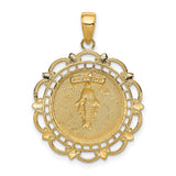 10k Yellow Gold Miraculous Medal Pendant with Virgin Mary and Scallop Frame