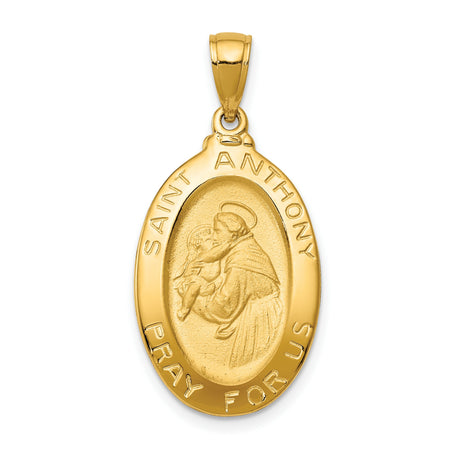 10k Yellow Gold Saint Anthony Medal Pendant, Oval Catholic Religious Charm for Women