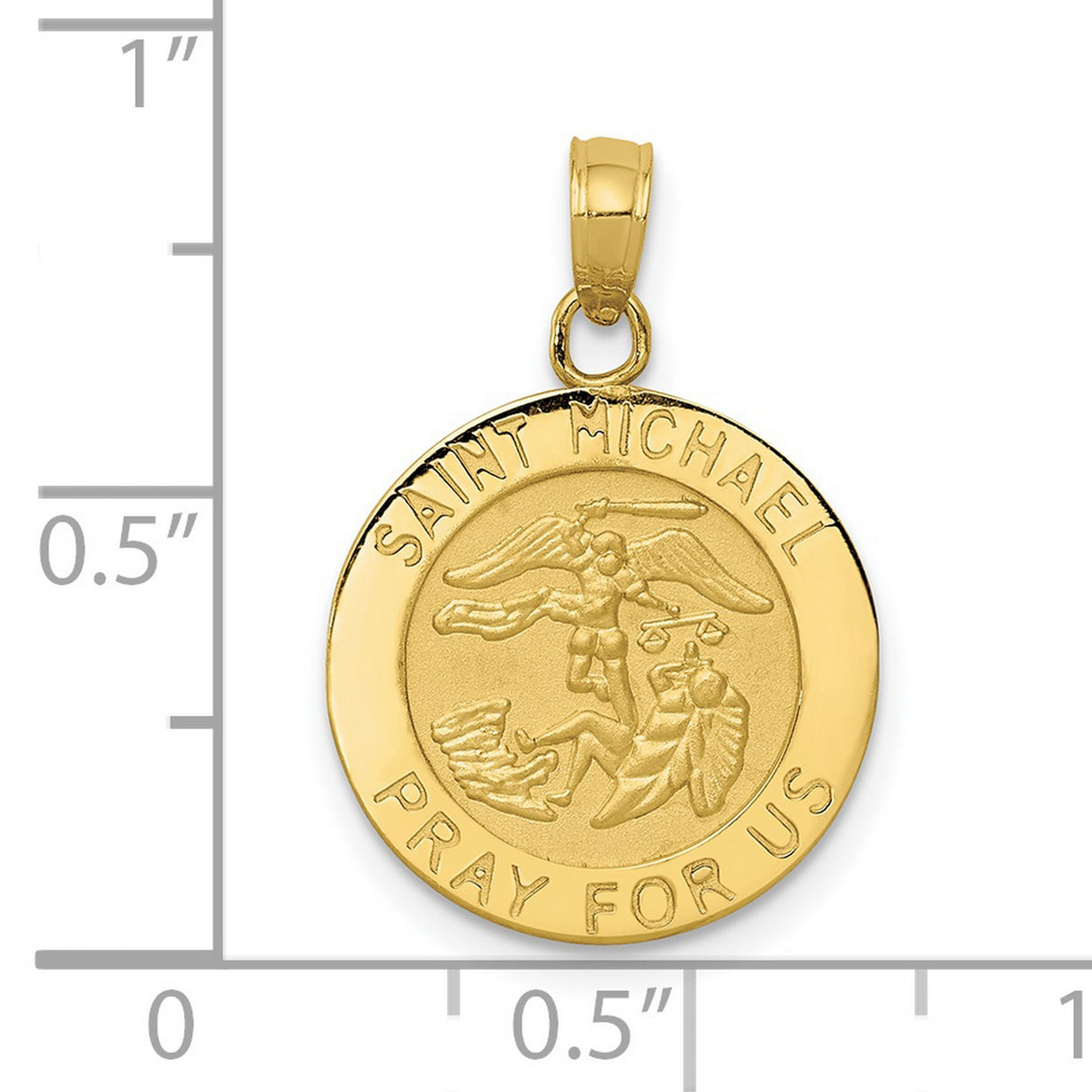 10k Yellow Gold Saint Michael Pendant with Archangel Engraving, Religious Medal for Men or Women