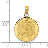 10k Yellow Gold Saint Michael Pendant with Archangel Engraving, Religious Medal for Men or Women