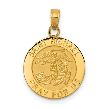 10k Yellow Gold Saint Michael Pendant with Archangel Engraving, Religious Medal for Men or Women