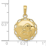 Gold Polished Angel Cherub Round Scallop Frame Charm Pendant in Real 10k Yellow Gold