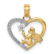 10k Multi-Tone Gold Heart Pendant with Winged Cherub Holding Star, Christian Angel Design